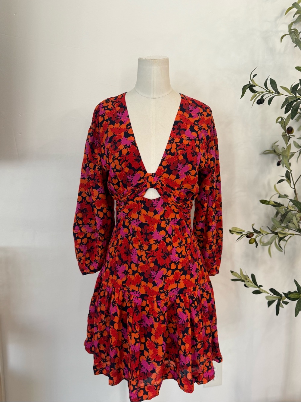 Derek Lam 10 Crosby Floral Cutout Mini Dress 0 ‎ Long Sleeve 100% Viscose